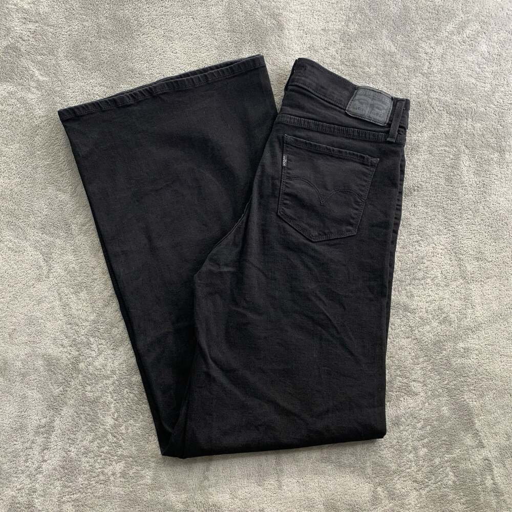 Levis 318 Shaping Wide Leg Jeans Womens 28x31” Black Denim Stretch Casual